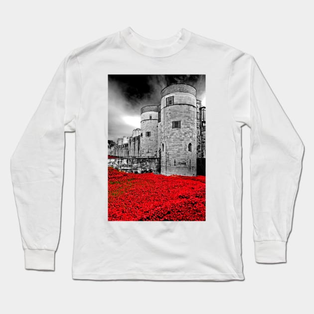 Tower of London Red Poppies England Long Sleeve T-Shirt by AndyEvansPhotos